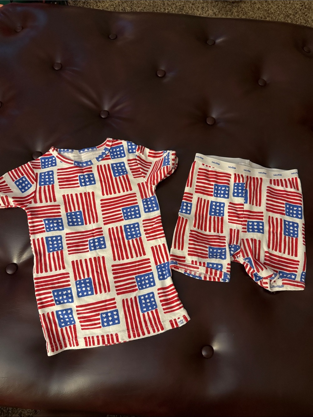 GAP Kids Red and Blue Flag Print Short Sleeve Pajama Set